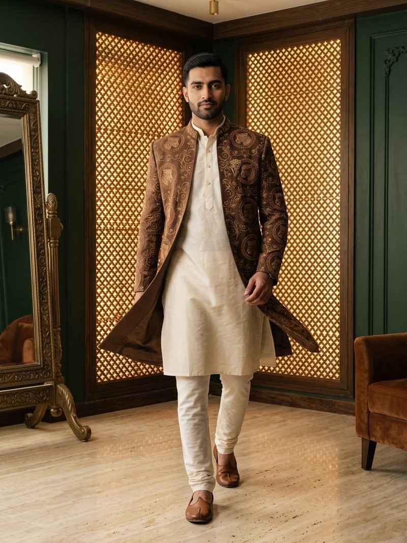 Mocha Leopard Open Jodhpuri by Movaro Atelier