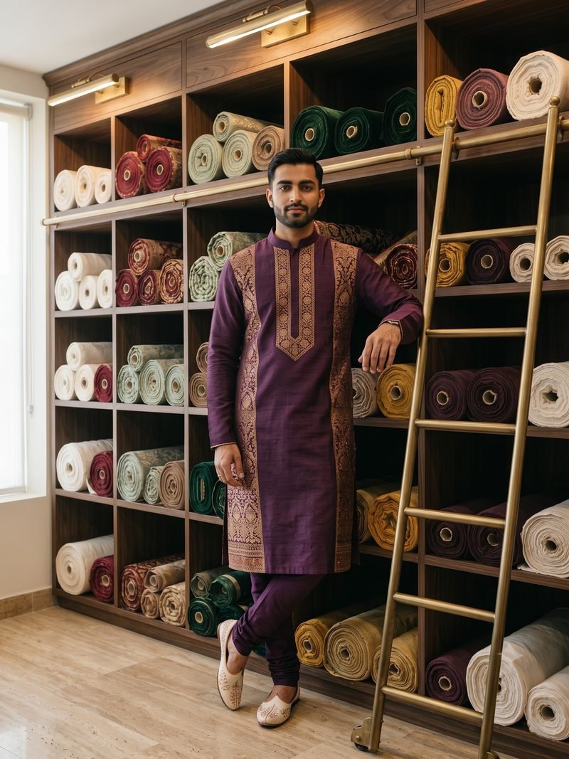 Panel-Print Kurta, Purple by Movaro Atelier