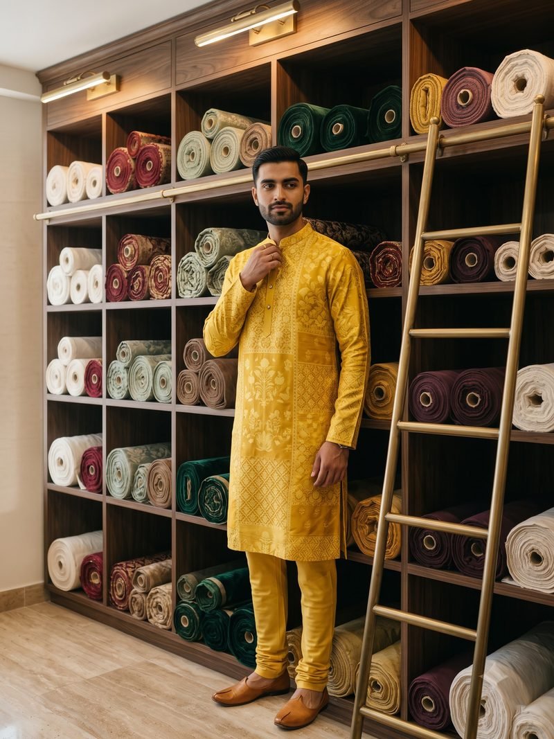 Panel-Print Kurta, Yellow by Movaro Atelier